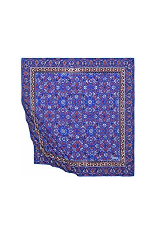 Saks Turkish Patterned Tile Pattern Silk Square Scarf - Thumbnail