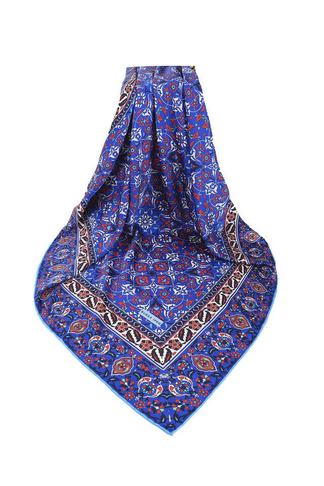 Saks Turkish Patterned Tile Pattern Silk Square Scarf - 3