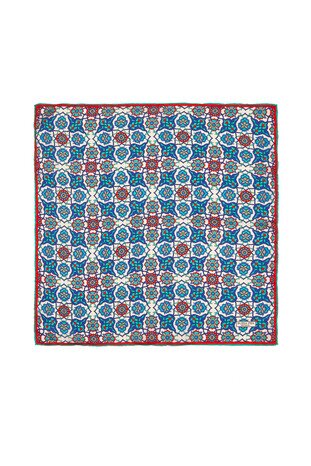Saks Turquoise Tile Spiral Pattern Silk Pocket Square - Thumbnail