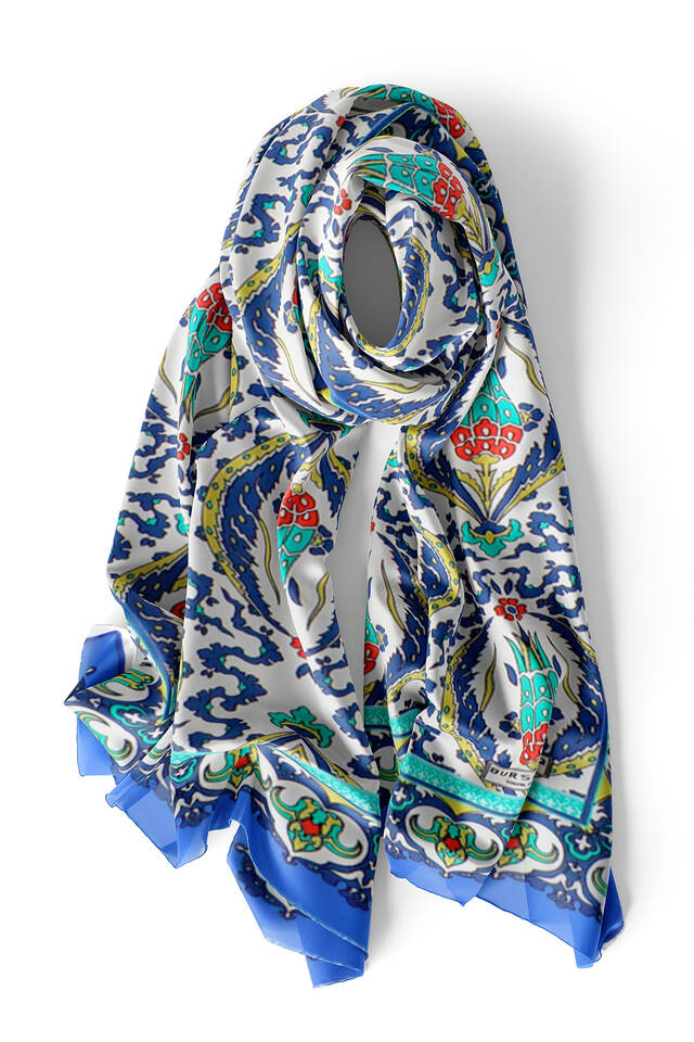 Saks Yeşil Büyük Lale Vual İpek Fular - 3