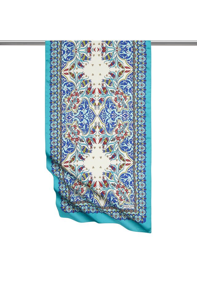 Sax Green Tile Tulip Pattern ضيق حريري فولارد 