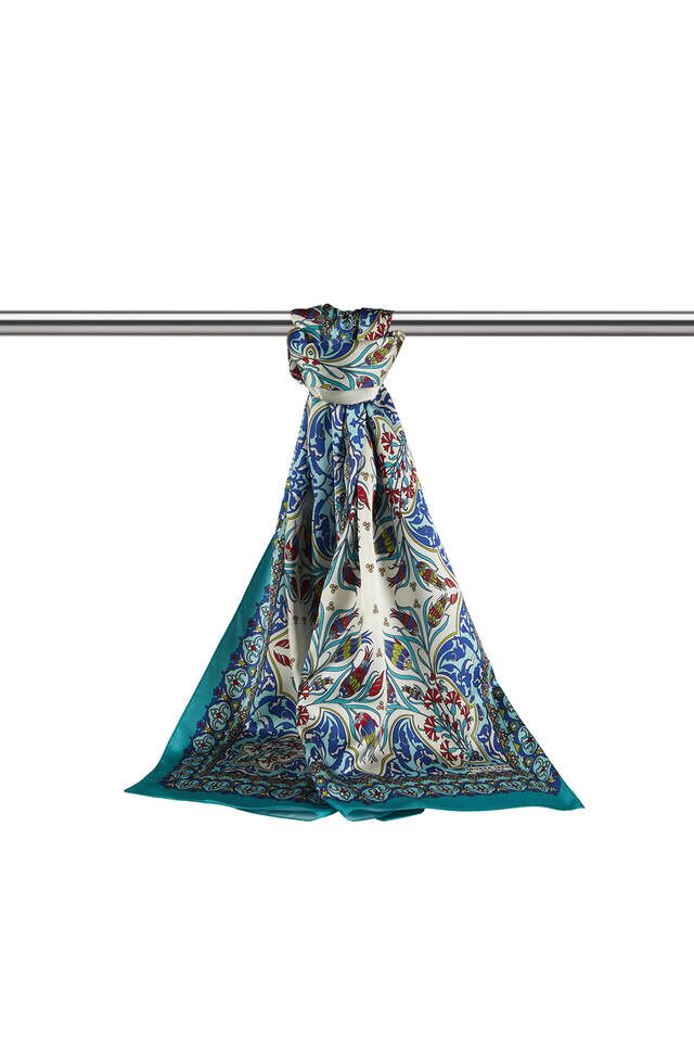 Sax Green Tile Tulip Pattern ضيق حريري فولارد - 3