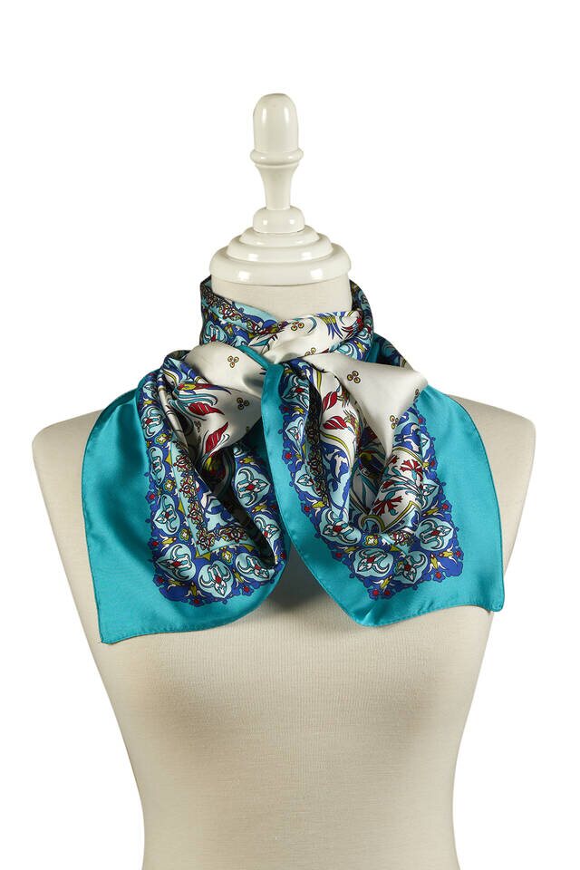 Sax Green Tile Tulip Pattern ضيق حريري فولارد - 2