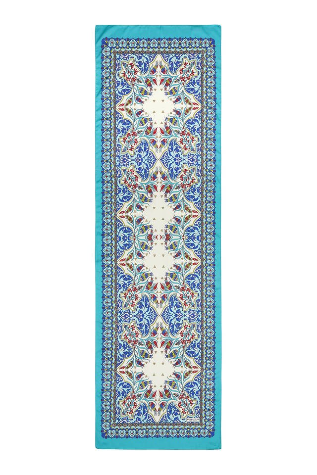 Sax Green Tile Tulip Pattern ضيق حريري فولارد - 4