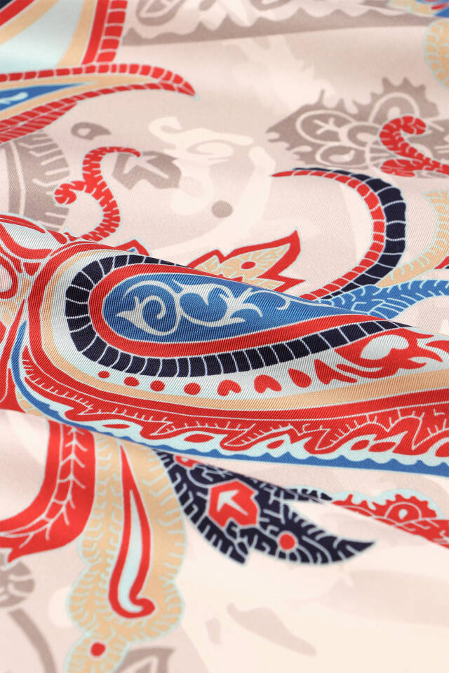 Krem Şal Desen Twill İpek Eşarp - 3