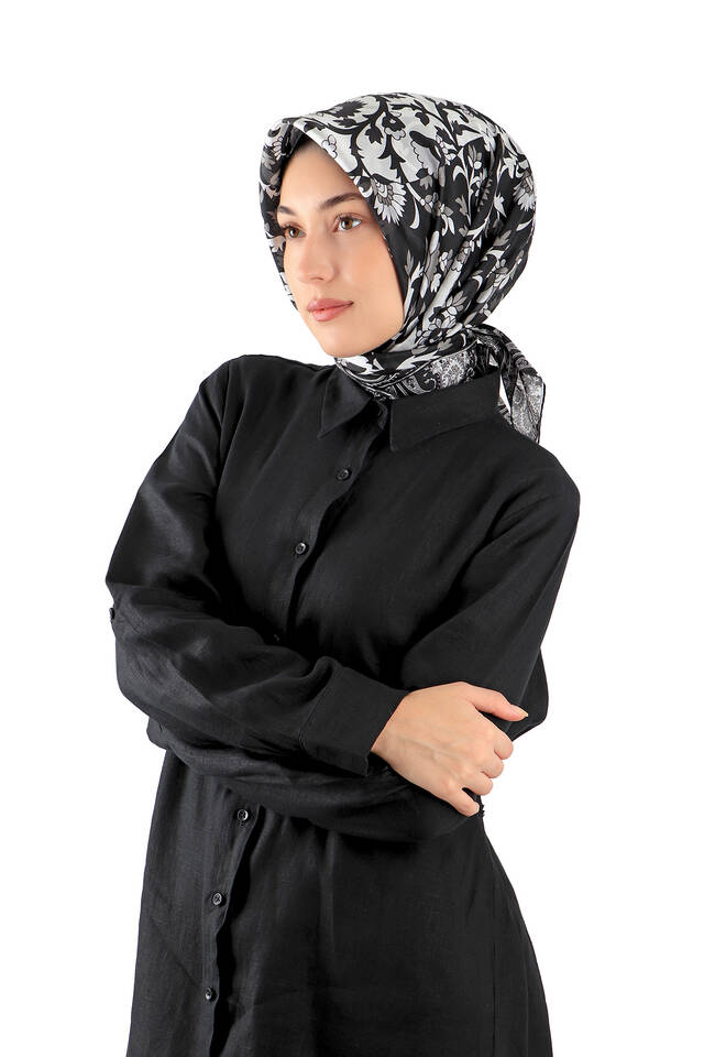 Siyah Şal Desen Vual İpek Eşarp - 2
