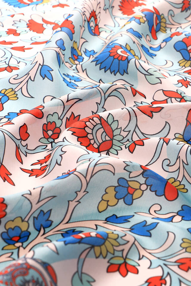 Turkuaz Şal Desen Vual İpek Eşarp - 3