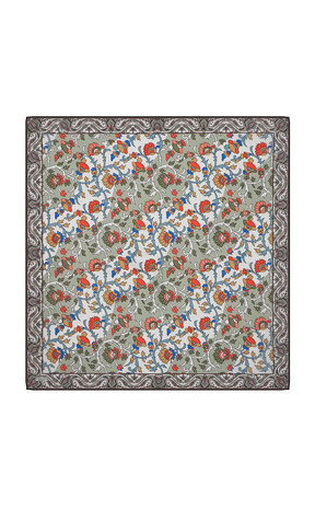 Yeşil Şal Desen Vual İpek Eşarp 