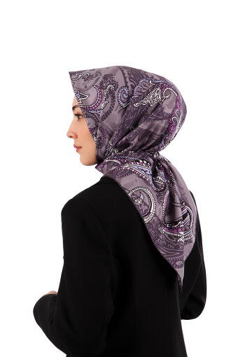Purple Shawl Pattern Twill Silk Scarf 