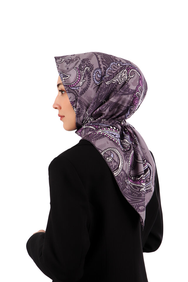 Purple Shawl Pattern Twill Silk Scarf 