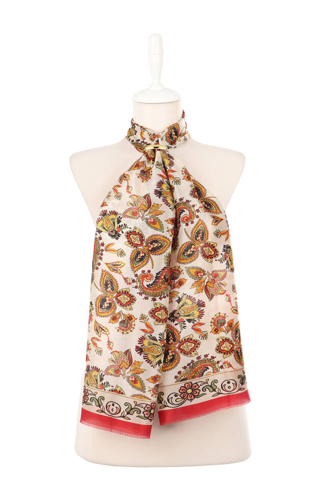 Burgundy Shawl Pattern Voile Silk Scarf - 2