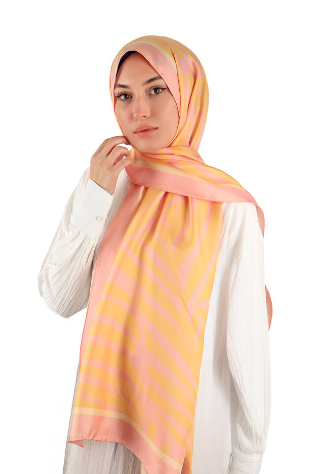 Salmon Crop Pattern Twill Silk Scarf - 2