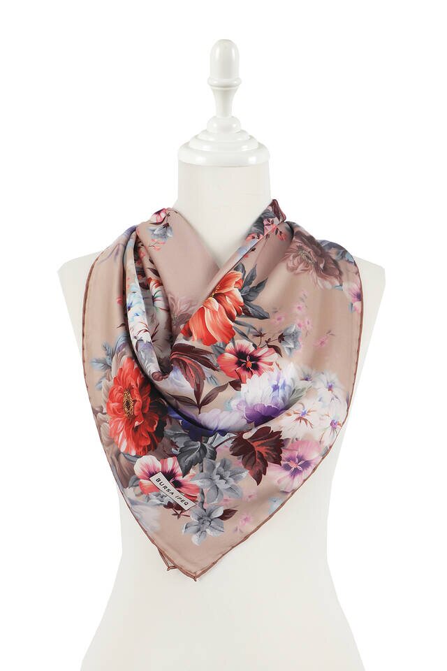 Salmon Fulya Pattern Silky Square Scarf - 2