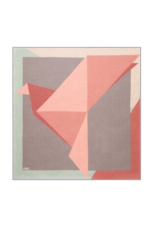 Salmon Gray Geometric Pattern Twill Silk Square Scarf 