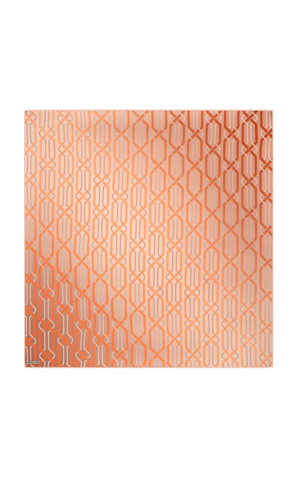 Salmon Knitted Pattern Sura Silk Square Scarf - Bursa İpek