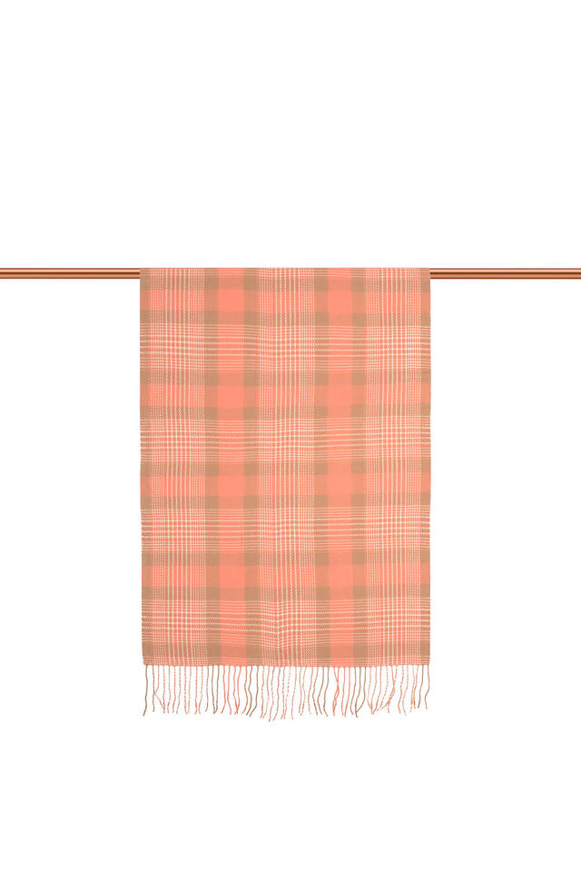 Salmon Milk Coffee Patterned Winter Shawl - 3