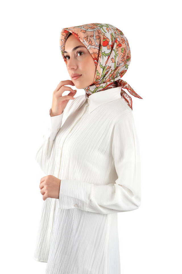 Salmon Shawl Pattern Voile Silk Square Scarf - 2