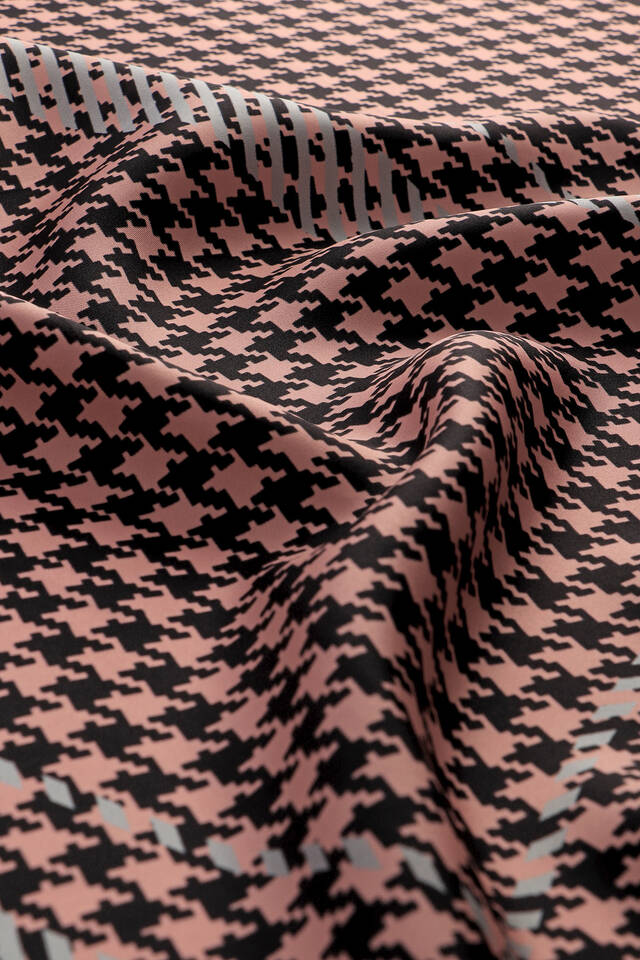 Salmon Stripe Houndstooth Pattern Twill Silk Square Scarf - 3