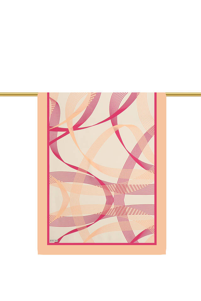 Salmon Tropic Pattern Twill Silk Scarf - 2