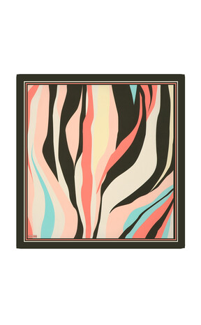 Salmon Wave Pattern Twill Silk Square Scarf 