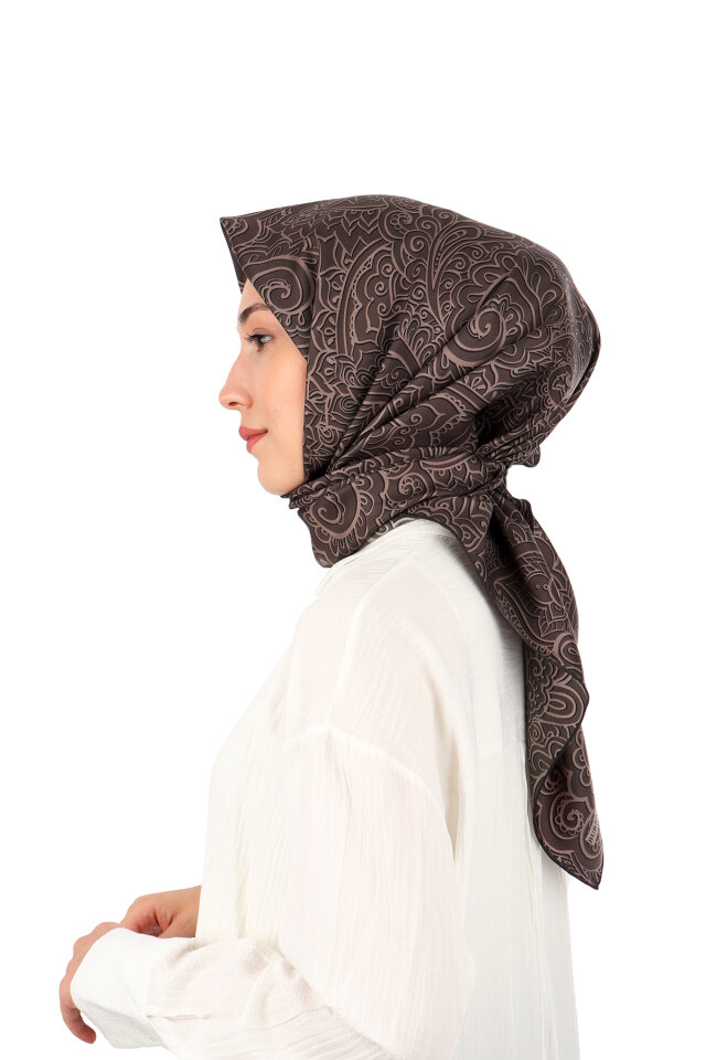 Acı Kahve Sanat Desen Twill İpek Eşarp - 4