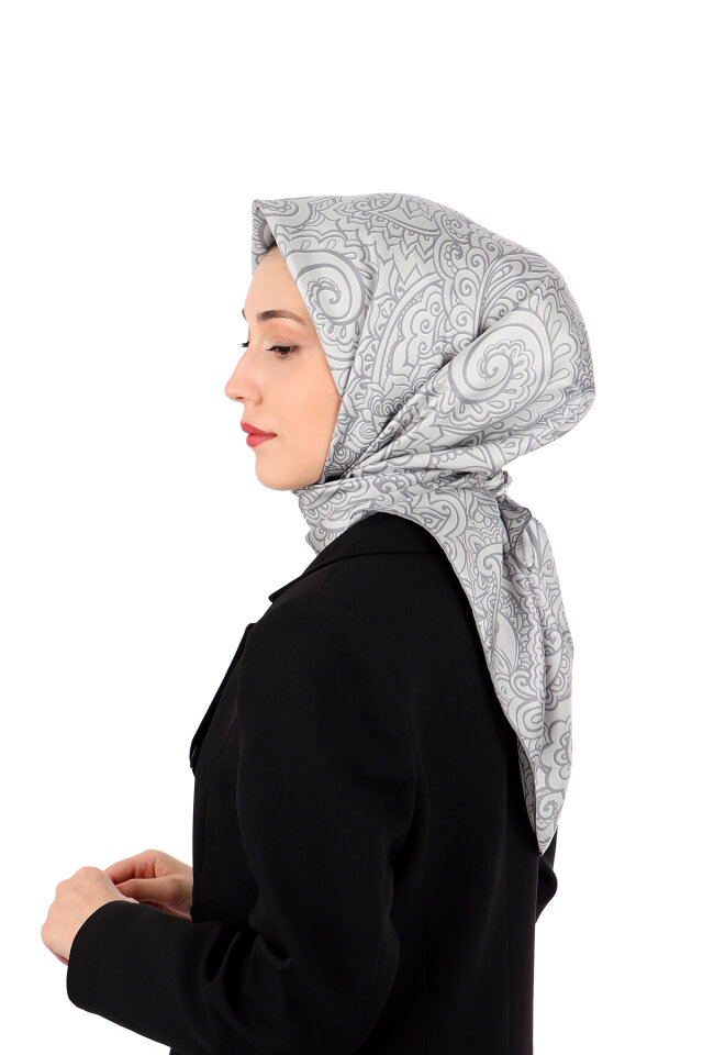 Gümüş Sanat Desen Twill İpek Eşarp - 2