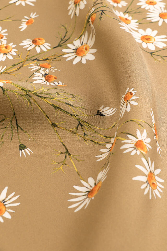 Sand Daisy Pattern Twill Silk Square Scarf - 3