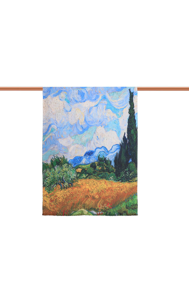 Sarı Buğday Tarlası Desen Kışlık Şal - 3