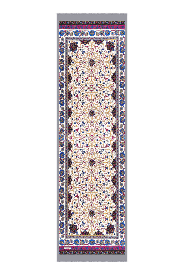 Gri Sarmaşık Desen Dar İpek Fular - 4