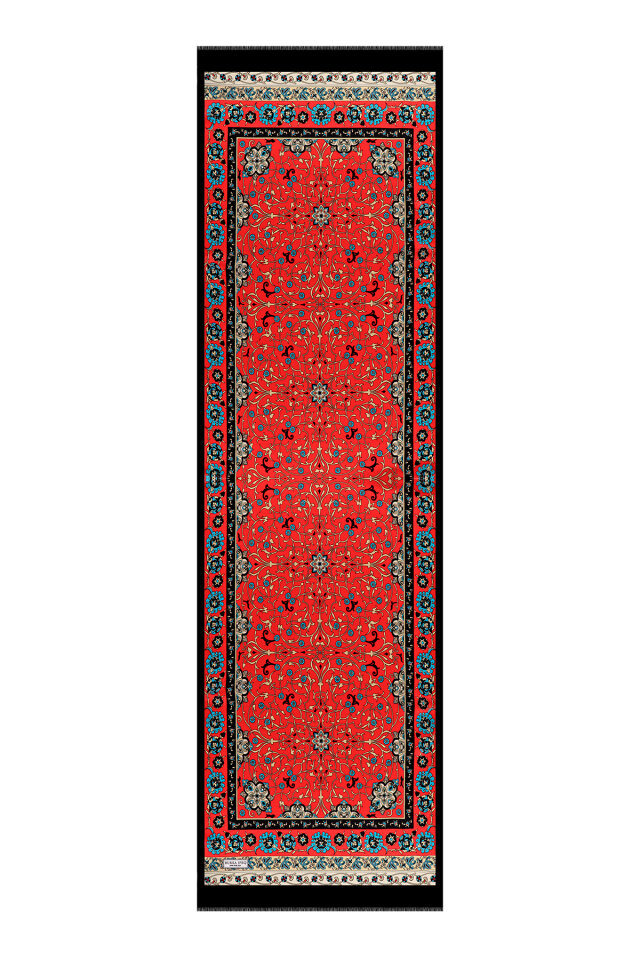 Kırmızı Sarmaşık Desen Dar İpek Fular - 4