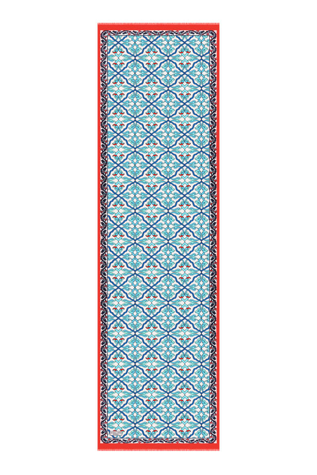 Kırmızı Sarmaşık Desen Vual İpek Fular - 4