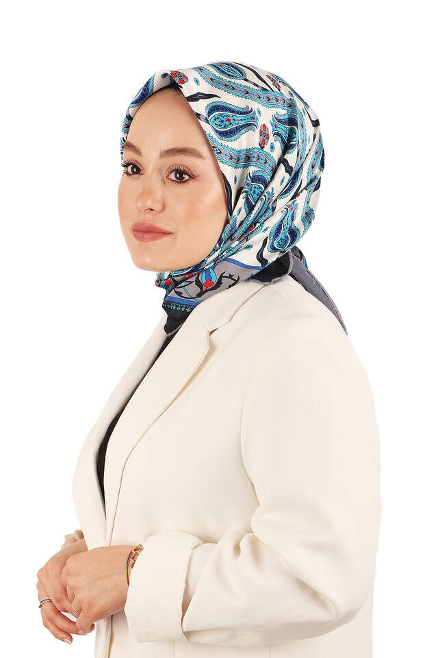 Gri Sarmaşık Lale Desen İpeksi Eşarp - 2