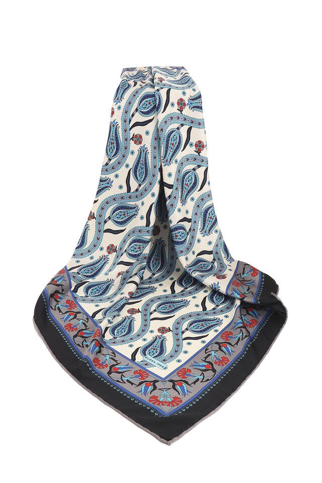 Gri Sarmaşık Lale Desen İpeksi Eşarp - 3