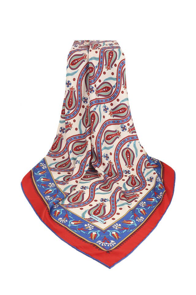 Kırmızı Sarmaşık Lale Desen İpeksi Eşarp - 3