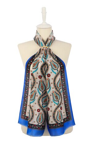 Sax Black Row Tulip Voile Silk Foulard 