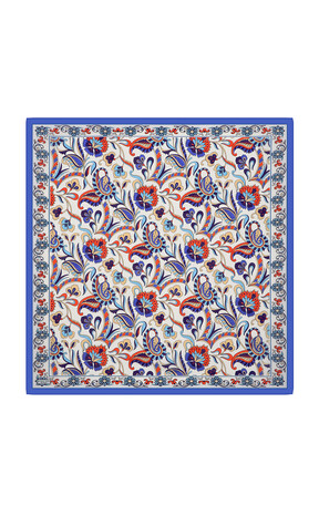 Sax Flower Pattern Voile Silk Square Scarf 