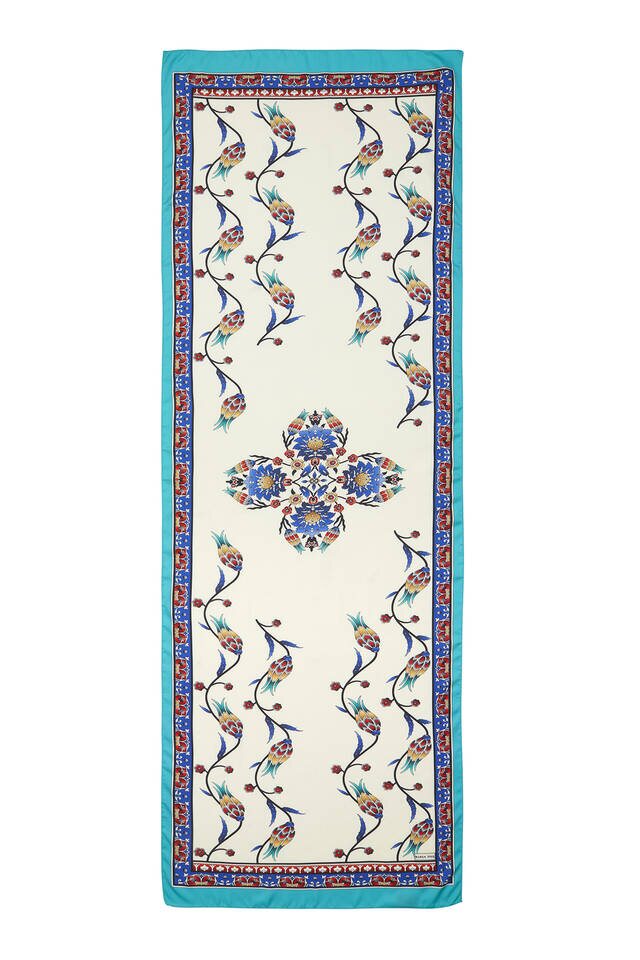 Sax Green Row Tulip Pattern Wide Silky Foulard - 4