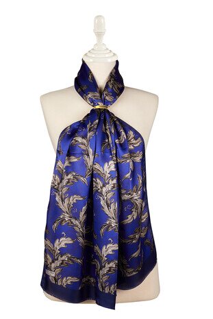 Sax Leaf Pattern Silk Foulard - Thumbnail