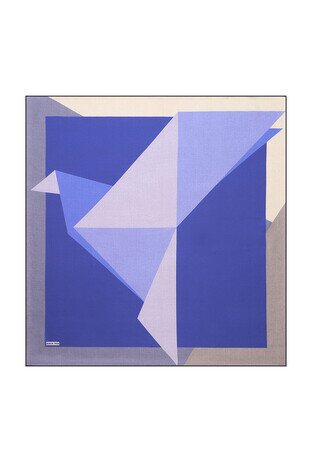 Sax Lilac Geometric Pattern Twill Silk Square Scarf - Thumbnail