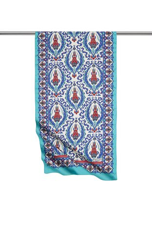 Sax Navy Blue Carnation Pattern Narrow Silky Foulard 