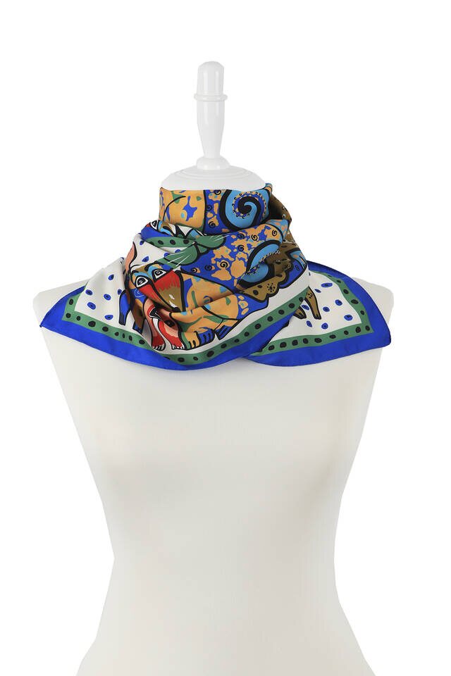 Sax Salmon Patterned Silky Foulard - 2