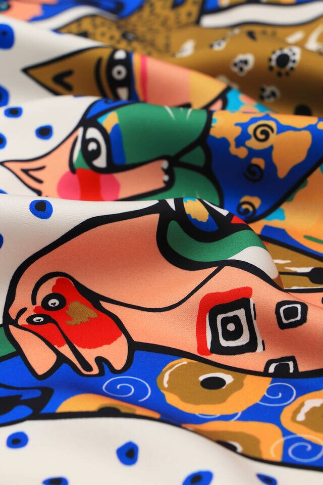 Sax Salmon Patterned Silky Foulard - 3