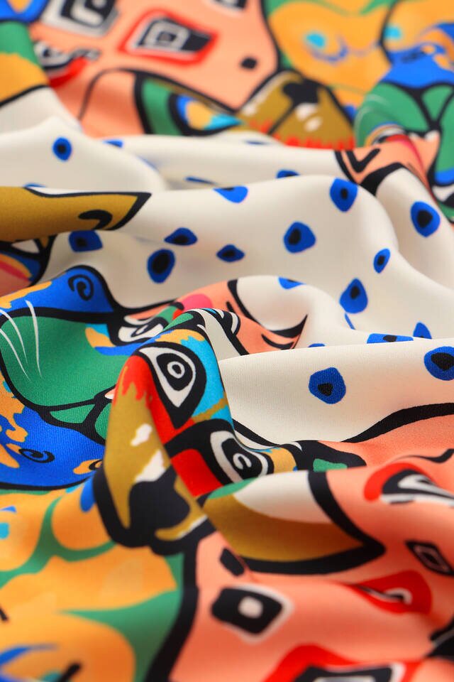 Sax Salmon Patterned Silky Pocket Square - 3