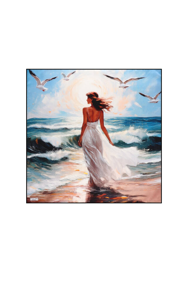 Blue Seagull Pattern Silk Handkerchief - Bursa İpek