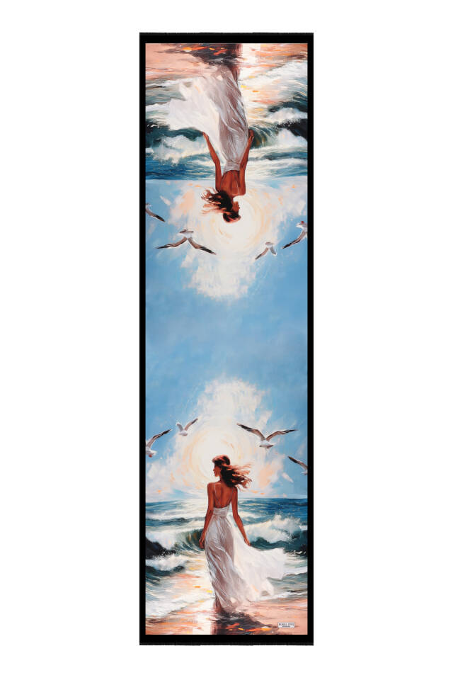 Blue Seagull Pattern Silk Scarf - 4