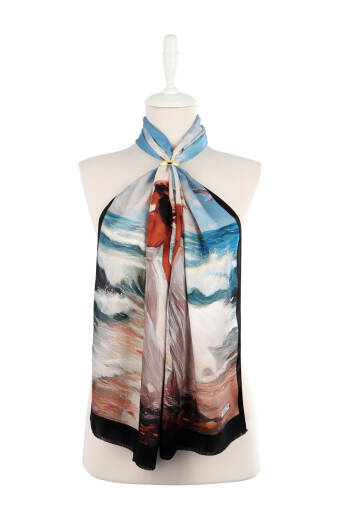 Blue Seagull Pattern Silk Scarf 