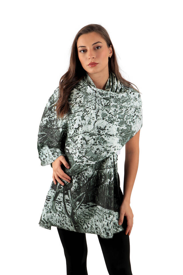 Haki Şeftali Ağacı Desen Kışlık Şal - 2