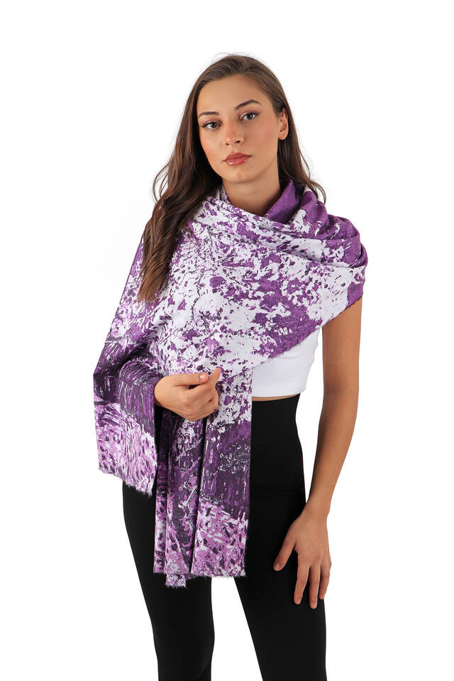 Mor Şeftali Ağacı Desen Kışlık Şal - 2
