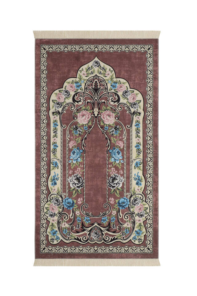 Dusty Rose Velvet Carpet Prayer Rug - Bursa İpek