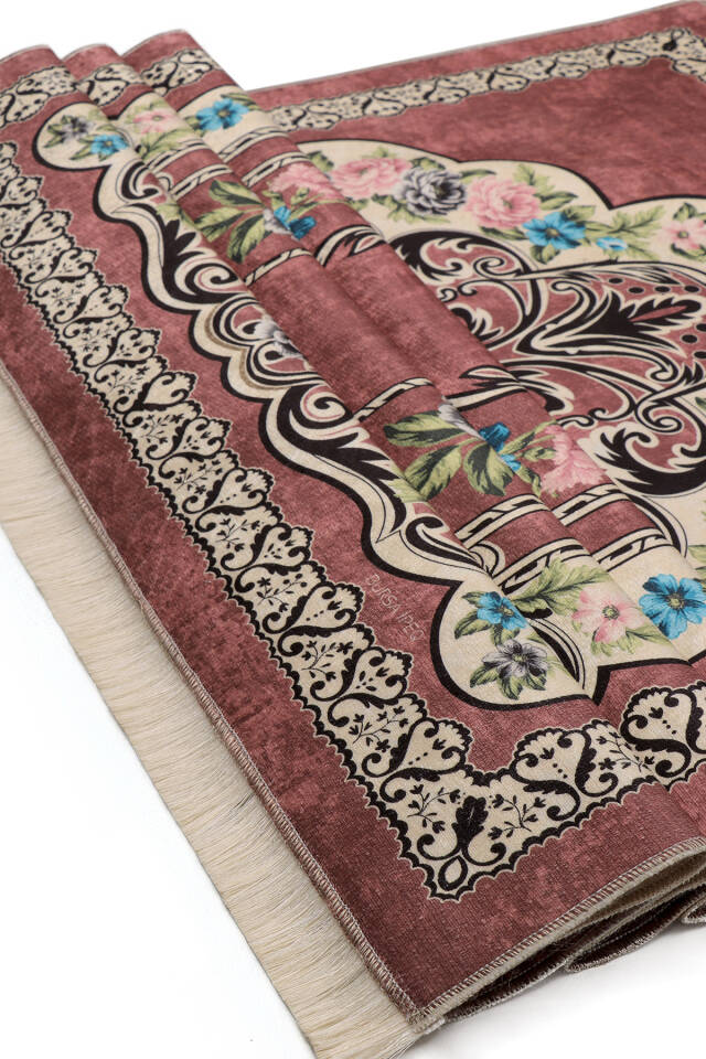 Dusty Rose Velvet Carpet Prayer Rug - 3